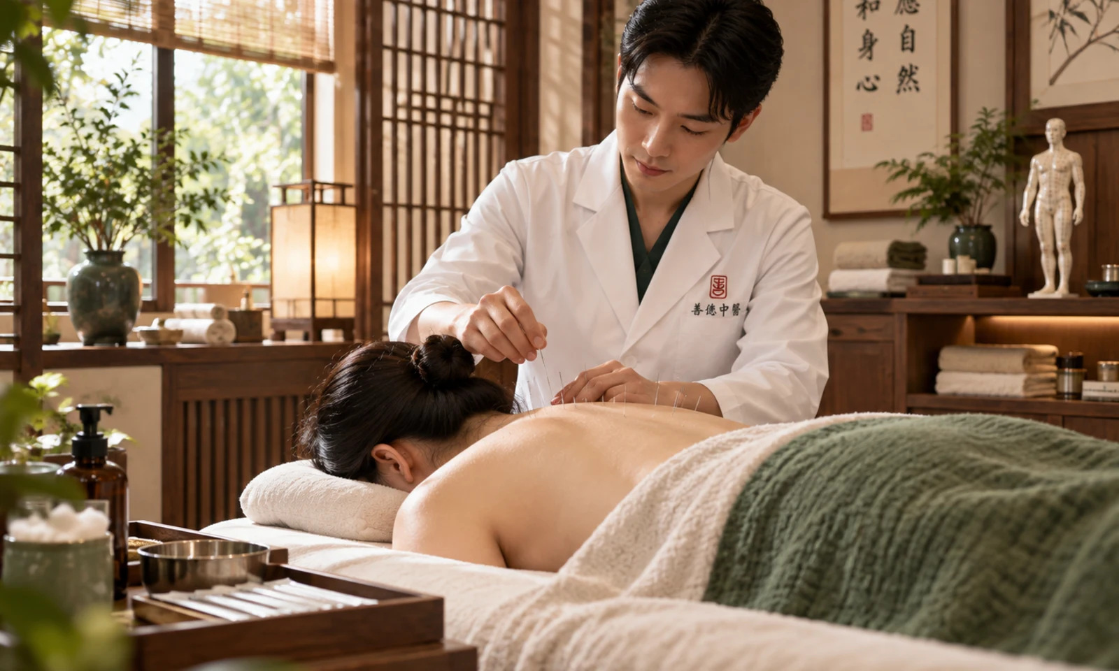 Acupuncture treatment in a calm clinical setting