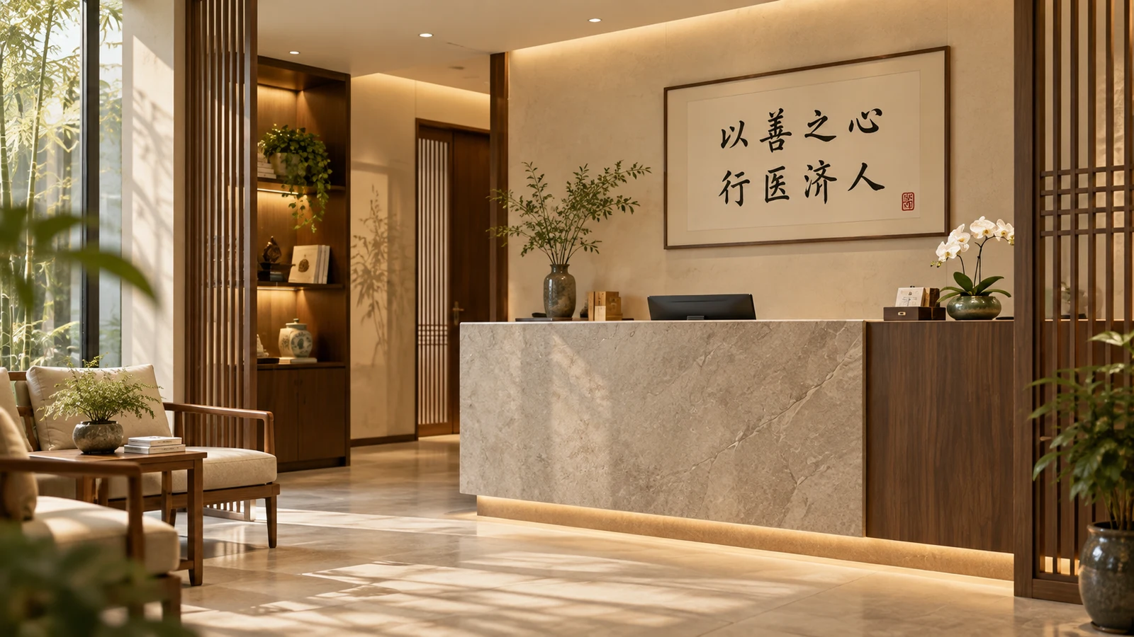 Shande TCM-inspired reception interior